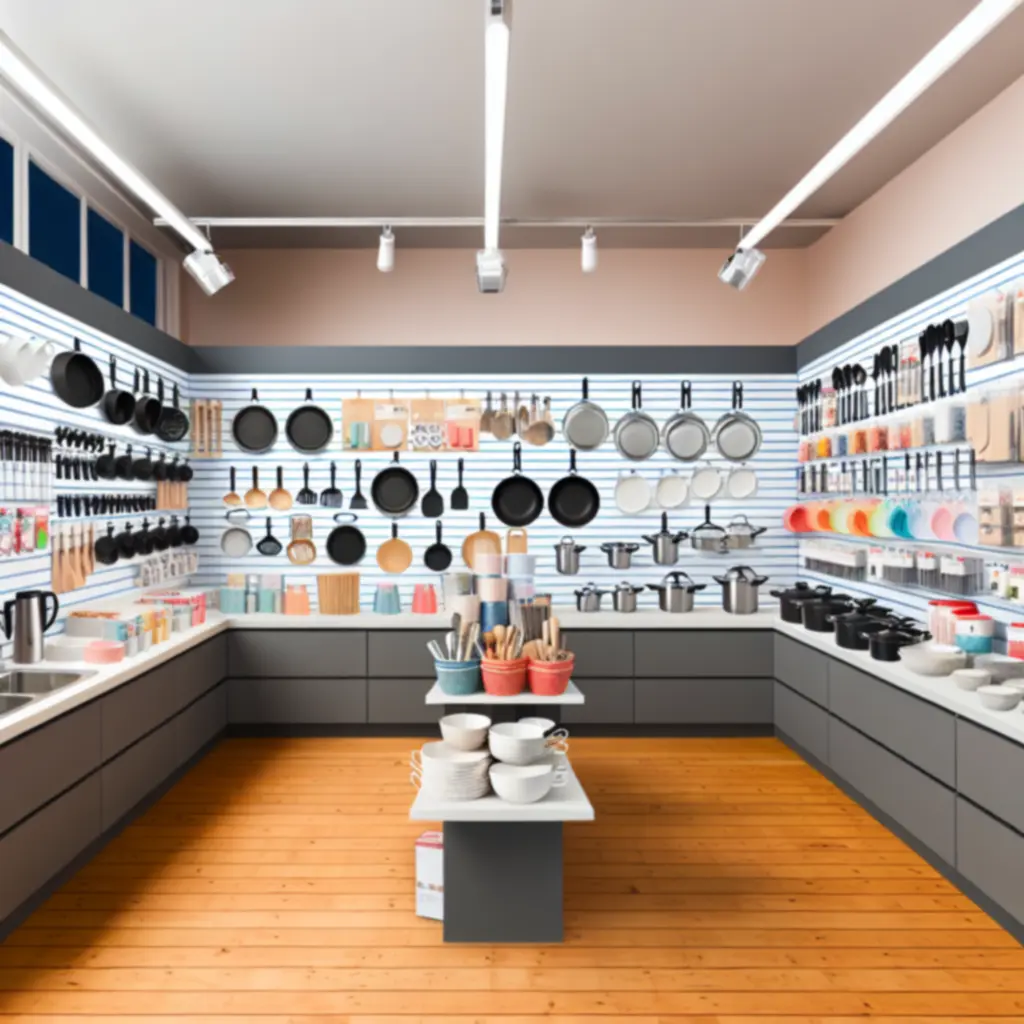 Starannie ułożone garnki, patelnie i naczynia stołowe tworzące elegancką kompozycję kategorii produktów