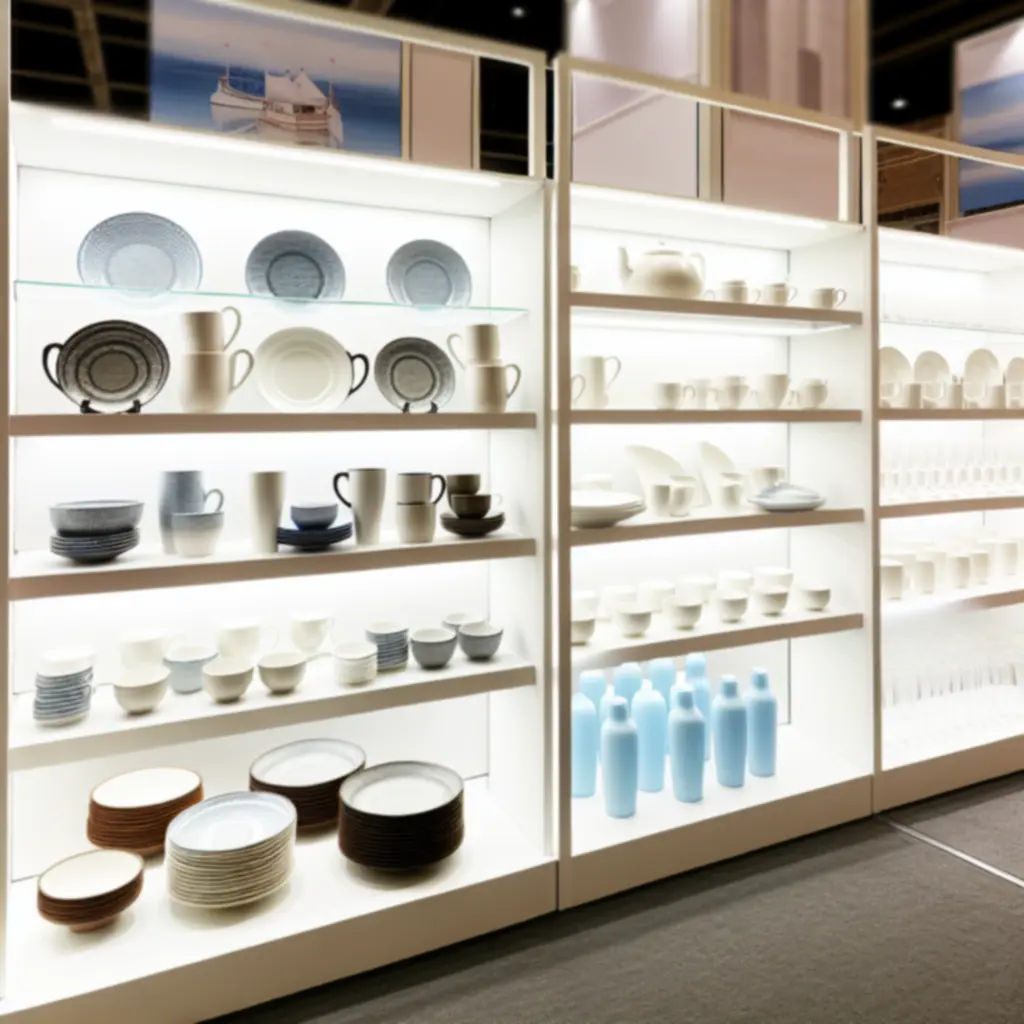 Kolekcje zastawy stołowej – talerze, miski i szkło ułożone na nowoczesnym blacie